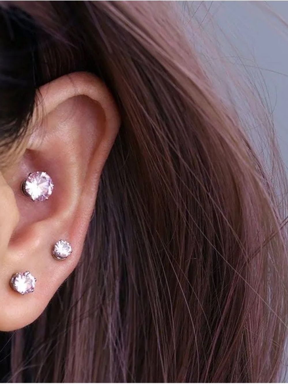 Pink Cubic Zirconia Triple Stud Earring Magnetic Earring Set - Women Jewelry